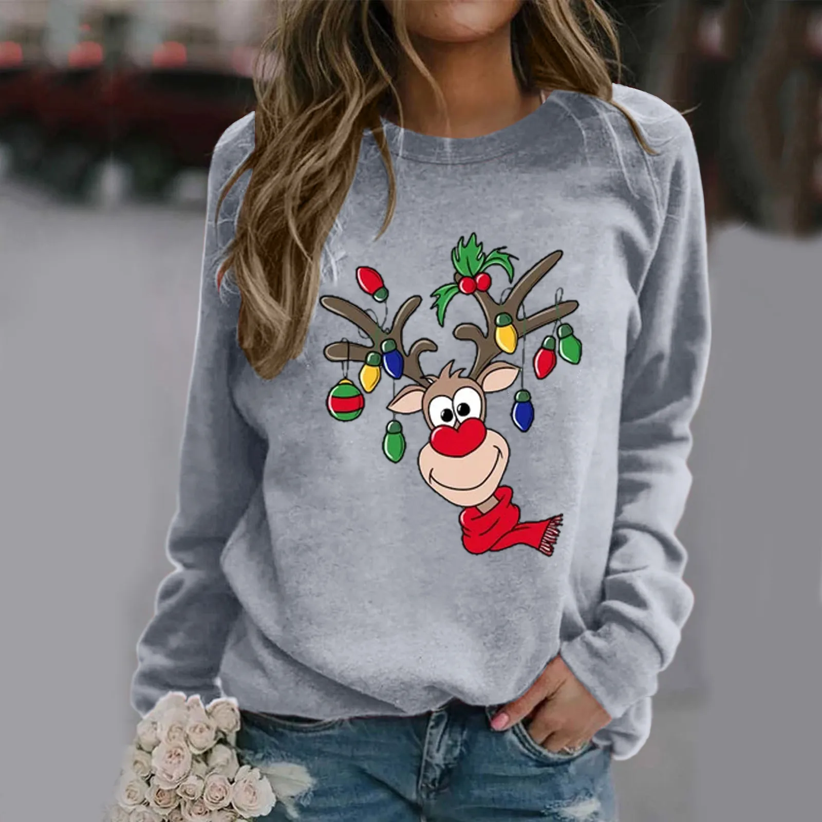 

Women Autumn Winterhoodless Sweater Christmas Printing Casual Pullover Sweatshirts Long Sleeve Sweatshirts Warm Hooded Tops
