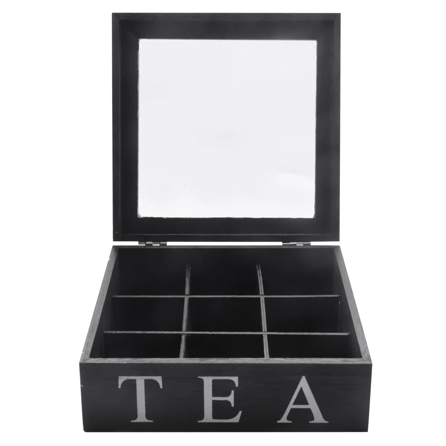 

Деревянная чайная коробка с 9 ячейками, контейнер для чайных пакетиков, квадратная Подарочная коробка, женская прозрачная коробка для хранения ювелирных изделий с верхней крышкой, Черная