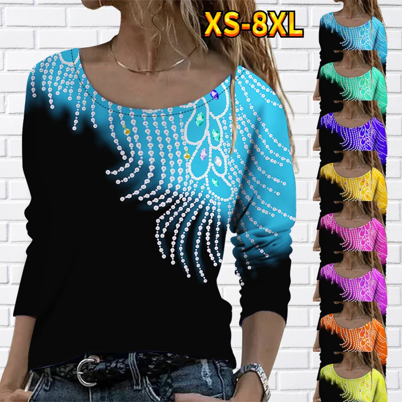 

Женский Повседневный пуловер с длинным рукавом, свободная футболка с круглым вырезом и 3D-принтом, весна-осень 2023