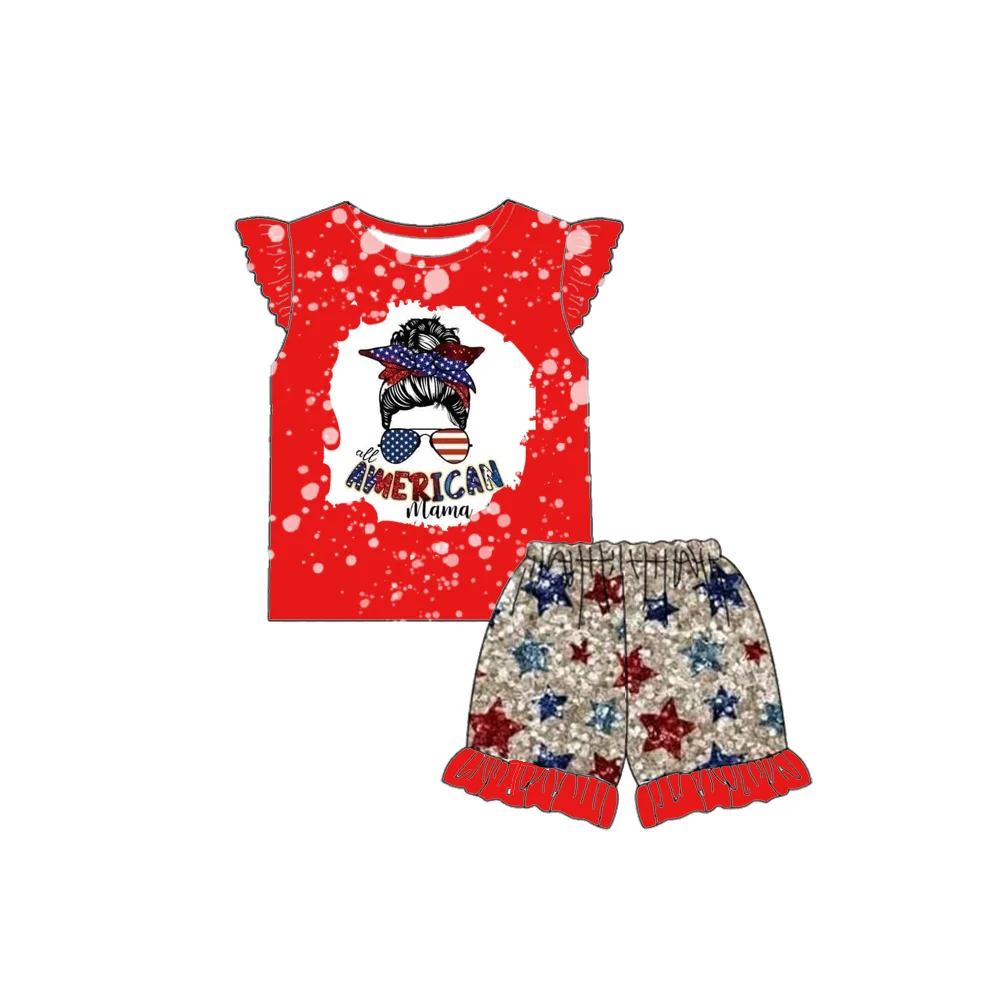 

Бутик 4 июля наряды американская мама девушки одежда летние звезды оборки шорты наборы