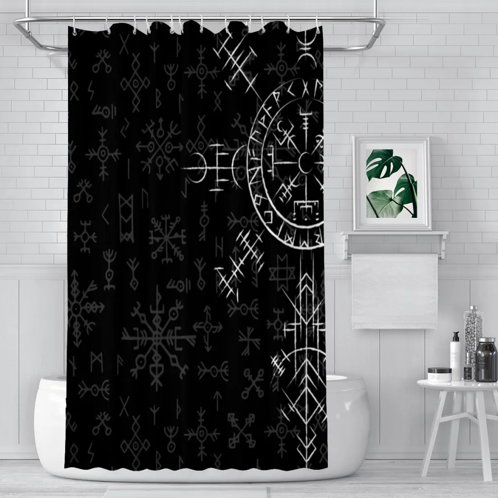 

Celtic Lucky Charm Compass Vegvisir Bathroom Shower Curtains Norse Mythology Viking Waterproof Partition Home Decor Accessories