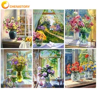 chenistory 60x75cm paint by numbers wndow flowers diy painting by number on canvas digital hand painting frameless home decor