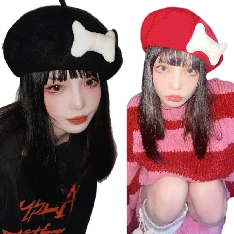 

Hand-made Cute Beret Painter Hat All-match for Girls Y2K-style Slouchy Beret Subculture Hat for Street DXAA