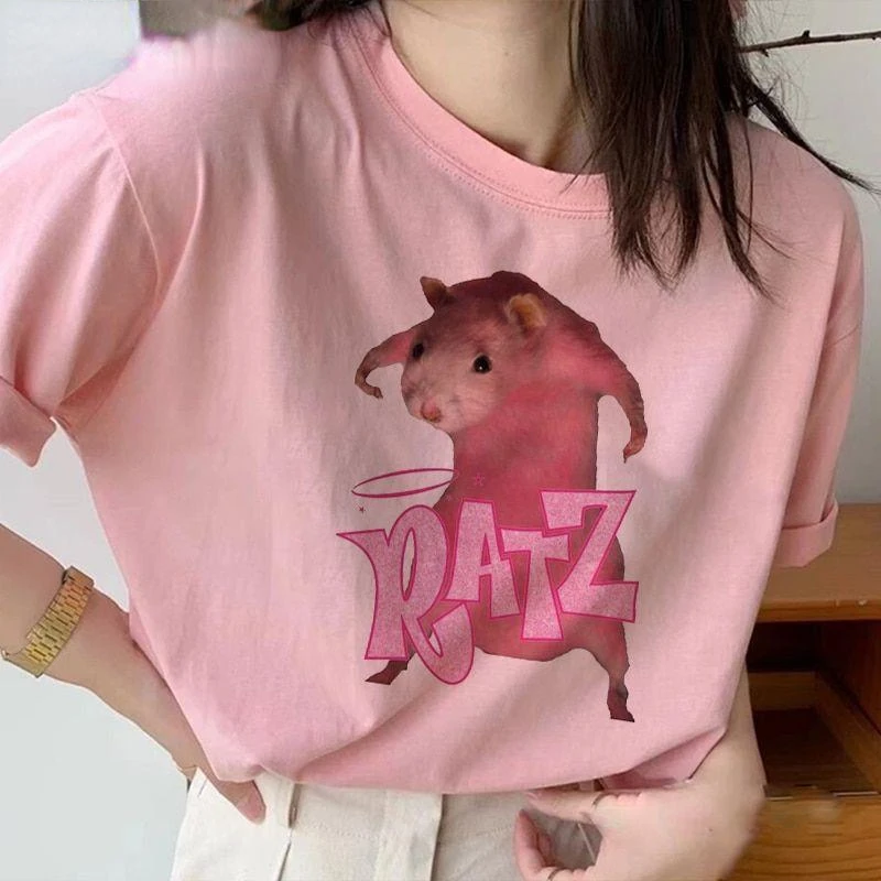 

Woman Kawaii Ratz Mouse Tree Print Harajuku Summer Tshirts Casual Round Neck Short Slee Top Tee Shirt Women T-shirt Drop Ship