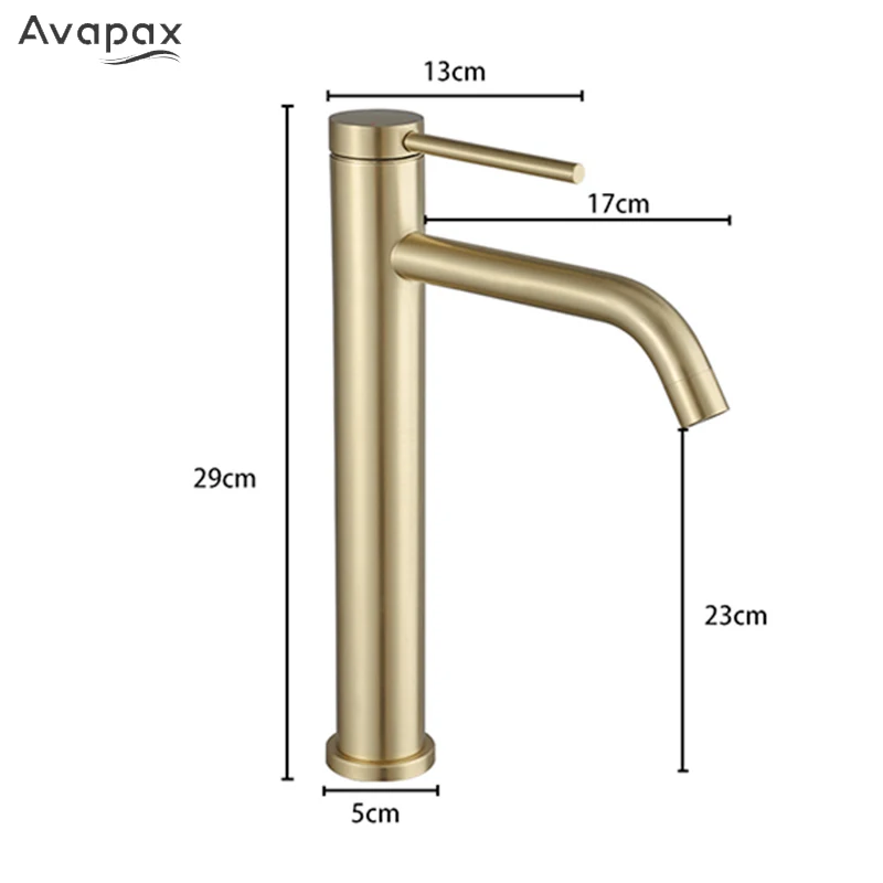 Высокий смеситель для раковины Avapax Золотой в ванной комнате кран с горячей и