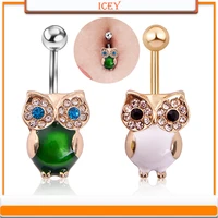 1pc piercing jewelry owl inlaid opal navel ring navel buckle stainless steel belly navel jewelry navel stud belly ring navel bar