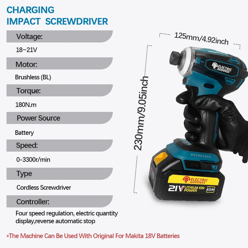 DTD171 180 Нм Электрическая богиня Бесщеточная аккумуляторная электрическая