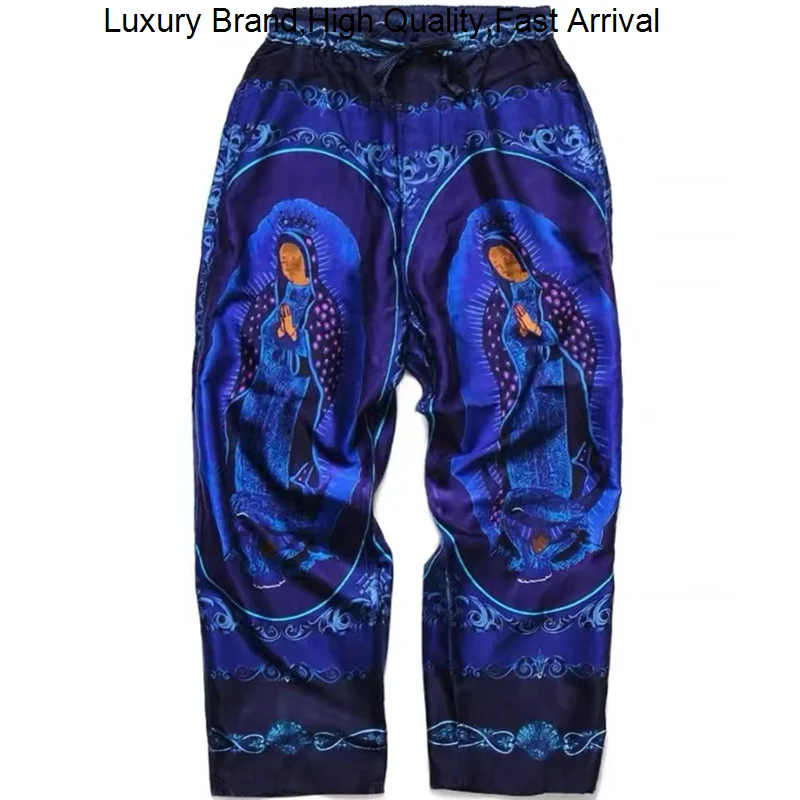 23SS KAPITAL Rayon Mother Patterned Embroidery Men's And Women's Outdoor Drawstring Trend Casual Trousers