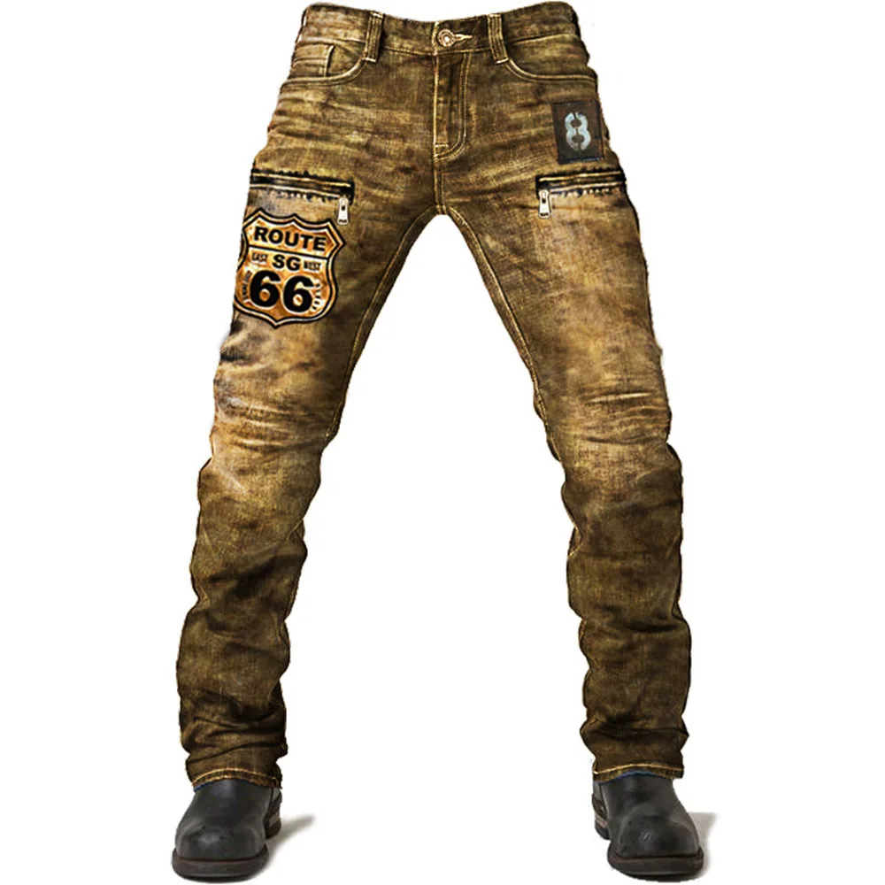 

Worn Number Zipper Men's Jeans Fashion Streetwear Casual Camouflage Jogger Pants Tactical Military Trousers Men Chic Cargo Pants