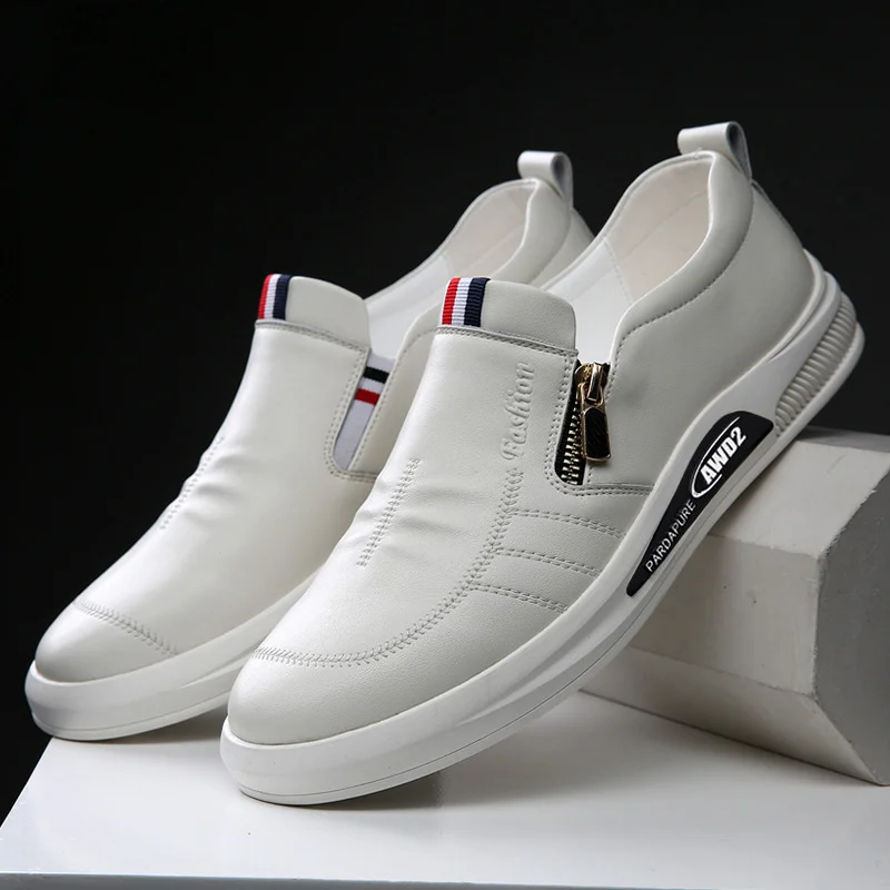 

Summer breathle men's casual shoes soft bottom one foot stirrup leather shoes men's small white shoes board shoes