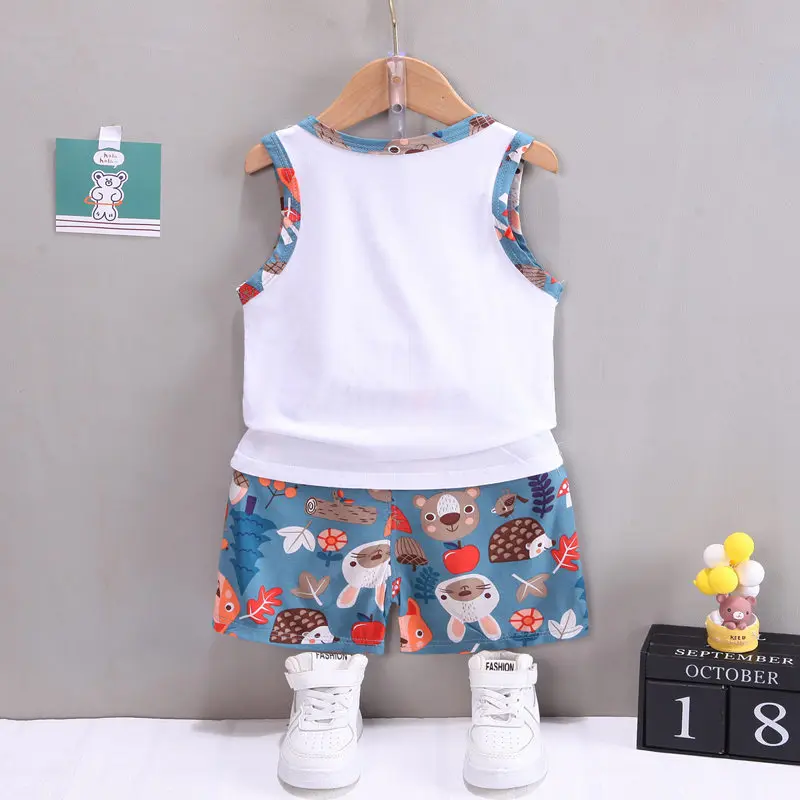 

Summer Cotton Children Baby Boys Clothes Printed Hap Cartoon Vest Shorts 2Pcs/sets Infant Out Kids Fashion Toddler Tracksuits
