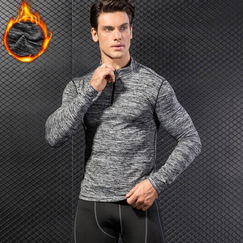Winter Long Sleeve Zipper Sport Shirt  Men's Running  Sportswear T-shirts Rashgard  Fitness Tights Quickly Dry