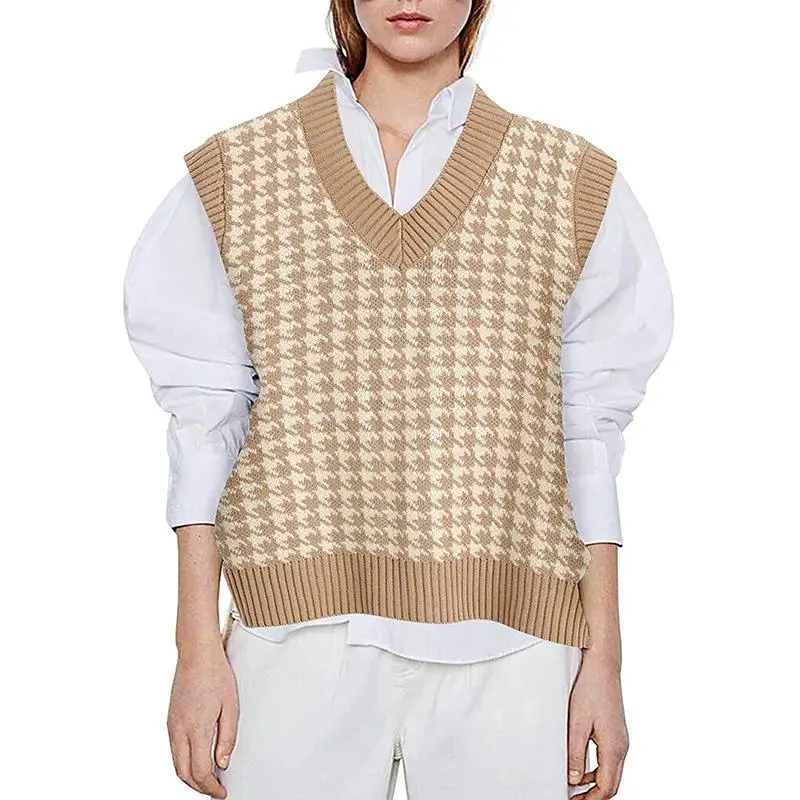 

Casual V Neck Knitted Sweater Fashion Sleeveless Vest Sweater Women Pullover Winter Cute Korean Sweater Tops 2021 sweter damski