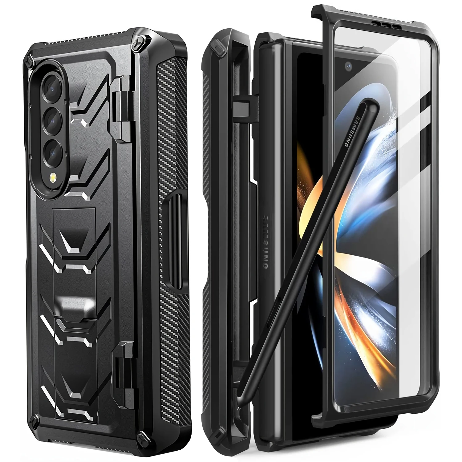 for Samsung Galaxy Z Fold 4 3 5G Case, Full-Body Dual Layer Rugged Case with Built-in Screen Protector & Kickstand & S Pen Slot