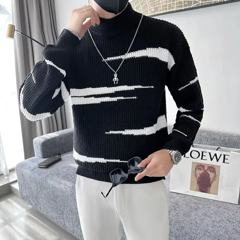 New Fall Winter Korean Style Mens Pullovers Sweaters High Quality Thick Warm Cashmere Sweater Men Luxury Tie-dyed Pull Homme