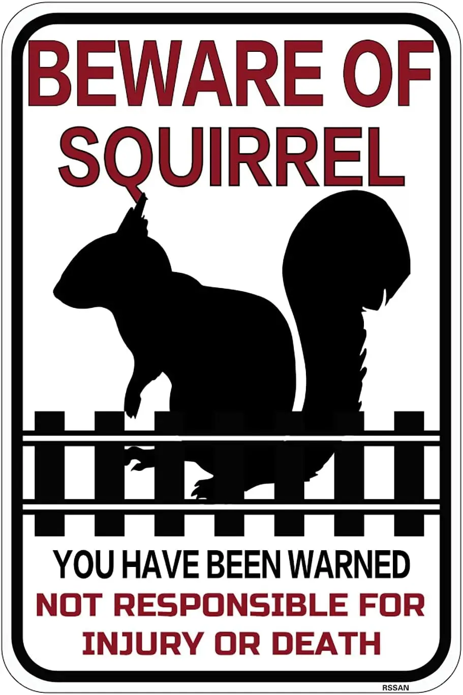 Bewre Of SQURREL Metl Tn Sgn Vntge Ретро Паб Дом Br Mn Cve Grge Сарай Плакат 8x12 nch