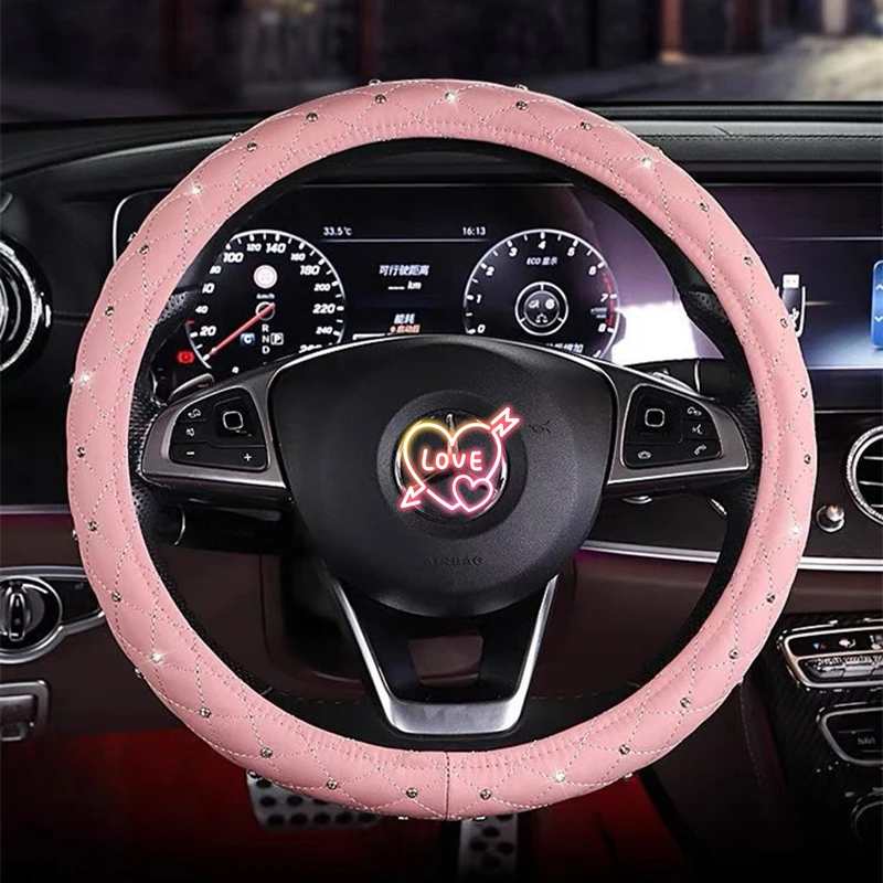 Чехол на руль автомобиля с кристаллами для женщин универсальные кожаные