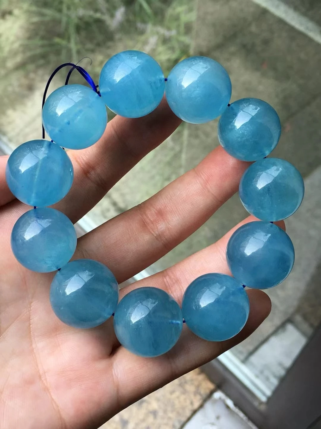 Натуральный Синий Аквамариновый прозрачный браслет с круглыми бусинами 20 мм