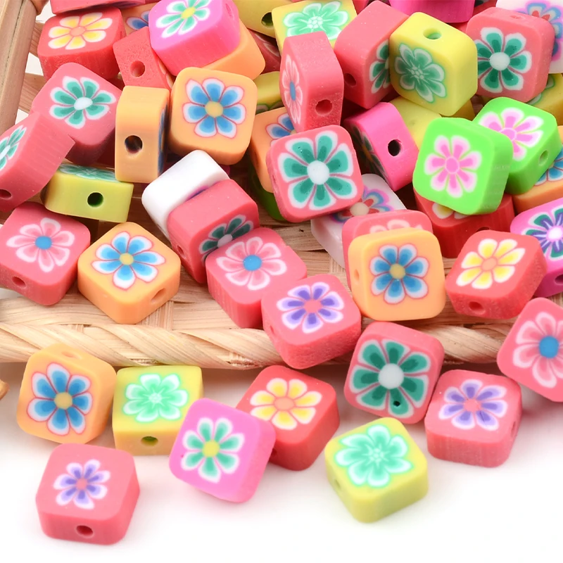 

30pcs/Lot Mix Flower Square Beads Polymer Clay Beads Loose Spacer Beads for Jewelry Making DIY Bracelet Accessories Crafts