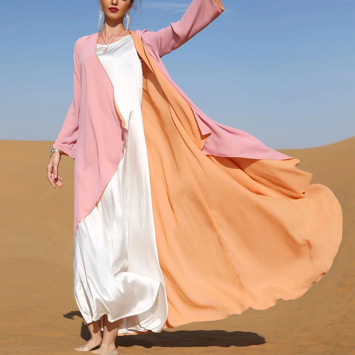 Middle East One Piece Two Color Two-Side Wear Kaftan Dress With Belt