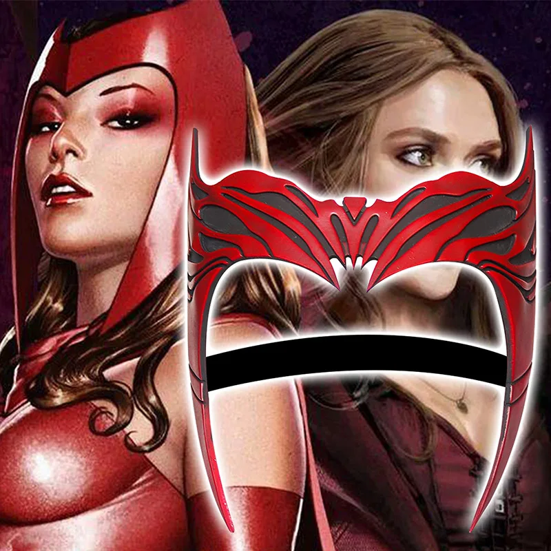 

2022 New Movie Wanda Vision Scarlet Cosplay Witch Headwear Soft PU Leather Made Scarlet Topknot Cosplay Props
