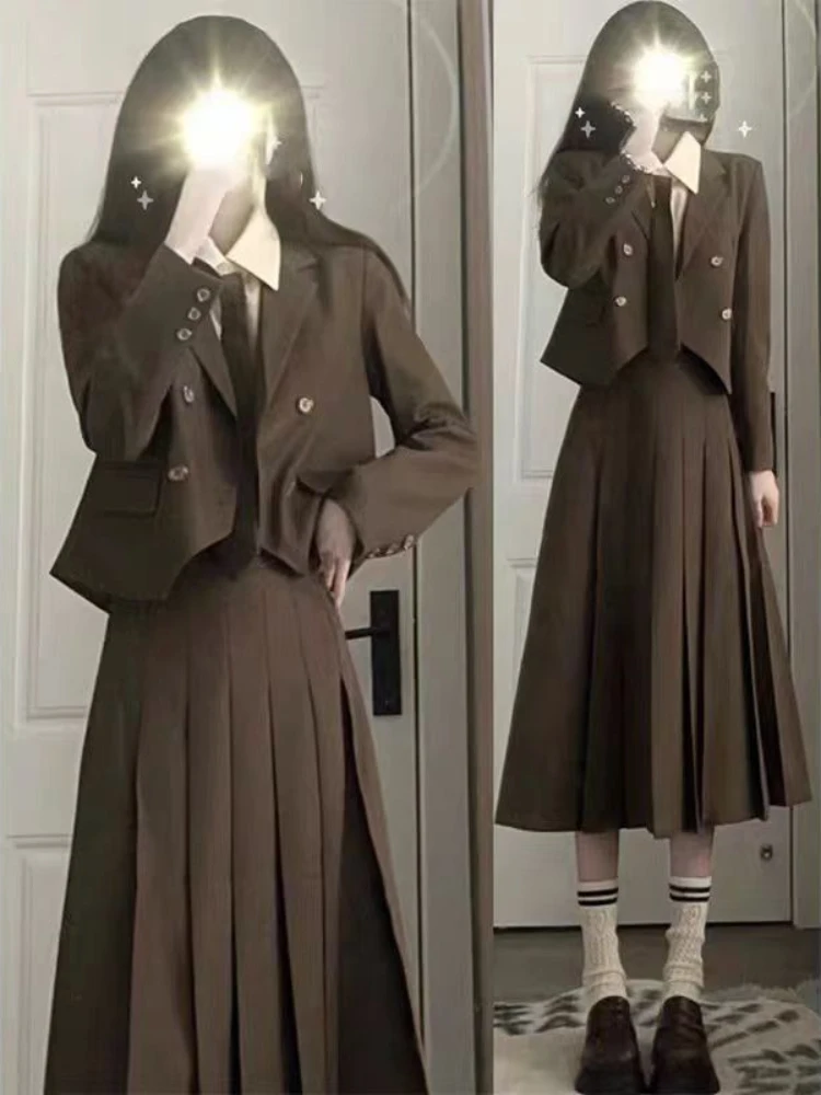 

Женский костюм UNXX из двух предметов в стиле ретро, однотонный пиджак и плиссированная юбка с высокой талией, весна-осень 2023