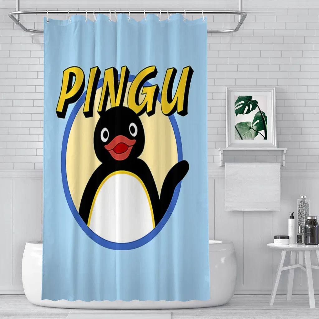 

Blue Shower Curtains Pingu Noot Pinga Penguin TV Waterproof Fabric Creative Bathroom Decor with Hooks Home Accessories
