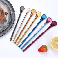 7 pieces straw 18cm portable bent colorful loose leaf beverage tea infuser indoor outdoor drink spoon with 2 cleaning brushes