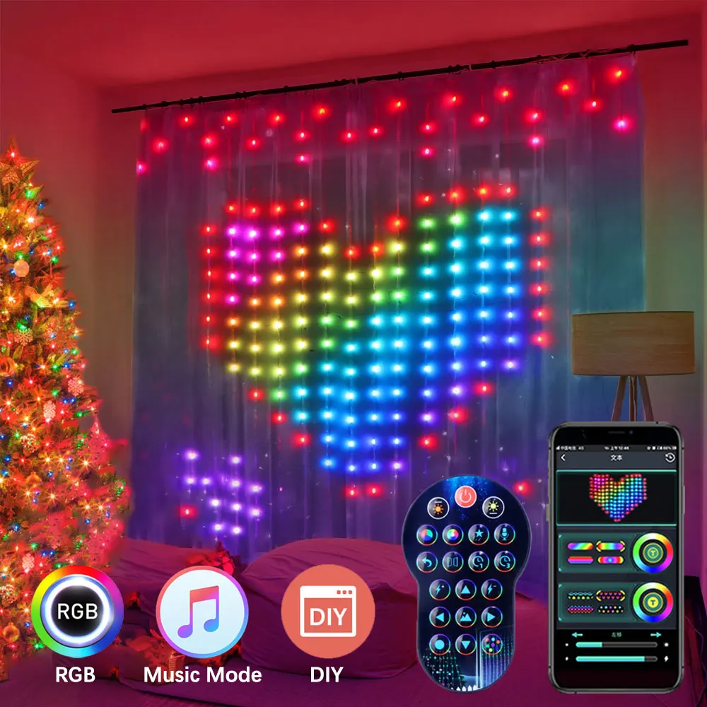 RGB Smart String Light 400 LED Curtain LED Light Bluetooth APP Control DIY Programmable Outdoor Fairy Garland Wedding Room Decor