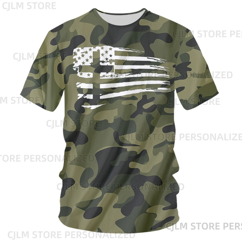 Камуфляжная армейская футболка с флагом США мужская повседневная летняя 3D