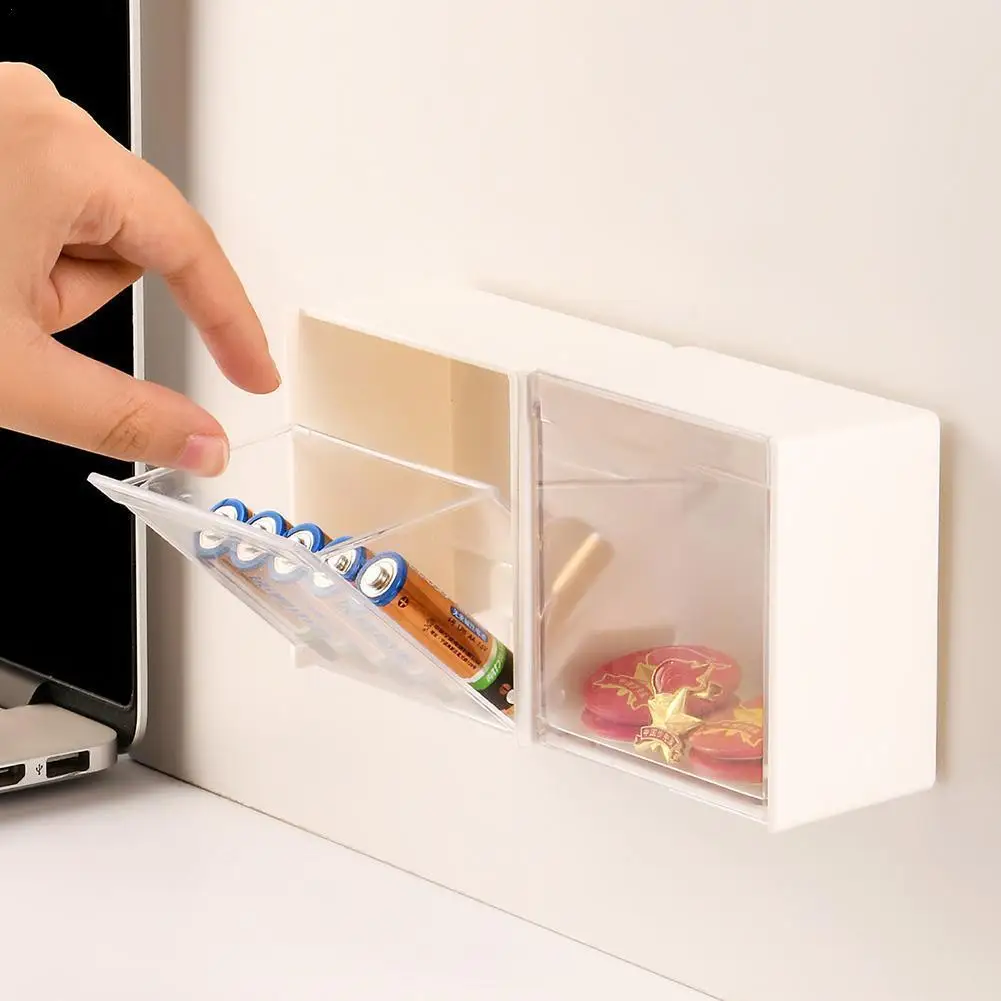 

Multifunctional Organizer Storage Punch-Free Wall Mounted Adhesive Storage Storage Box Tool Transparent Flip Object Home Sm F1R0