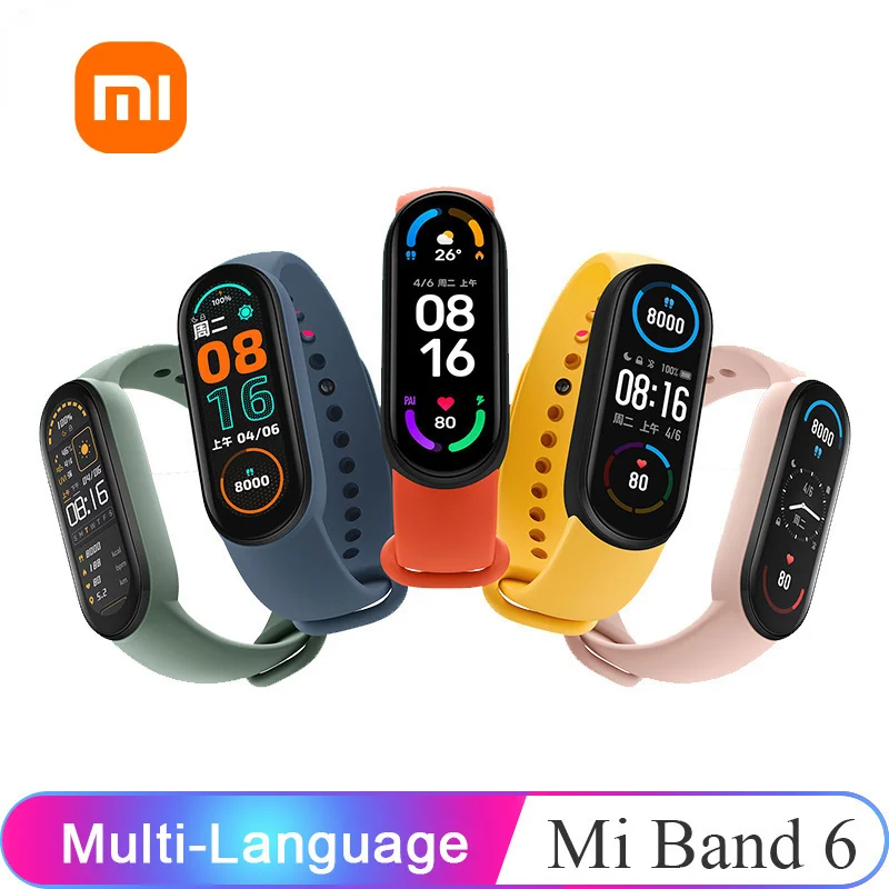 

Xiaomi Mi Band 6 Inteligentna Bransoletka AMOLED Tlen Bluetooth Fitness Tętno Traker Wodoodporny Miband 6 Free Shipping 99new