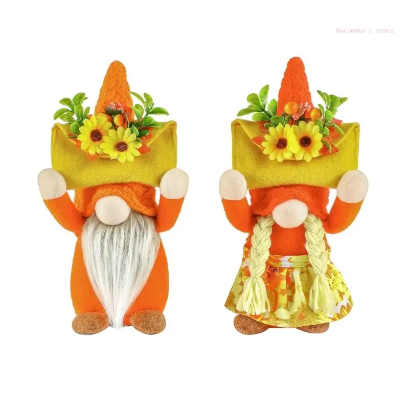 

Thanksgiving Day Gnomes with Light Fall Tomtes Nisse Swedish Faceless Farmhouse Kitchen Shelf Tiered Tray Decor