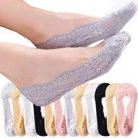 5 pairs women fashion cotton invisible anti slip ankle socks lace sock women invisible socks girls no show sock non slip