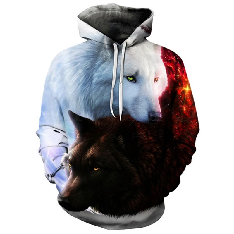 

Men's Fashionable Wolf Head Pattern 3D Printed Hoodie