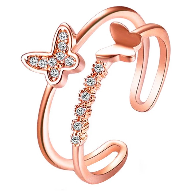 

2022 New Light Luxury Fashion Sole Memory Double Layer Shiny Cute Butterfly 925 Sterling Silver Female Resizable Opening Rings
