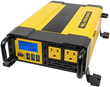 

Power Inverter 1000W Car Converter with LCD Display Dual 120V AC Outlets, 3.1A USB Ports, Battery Clamps