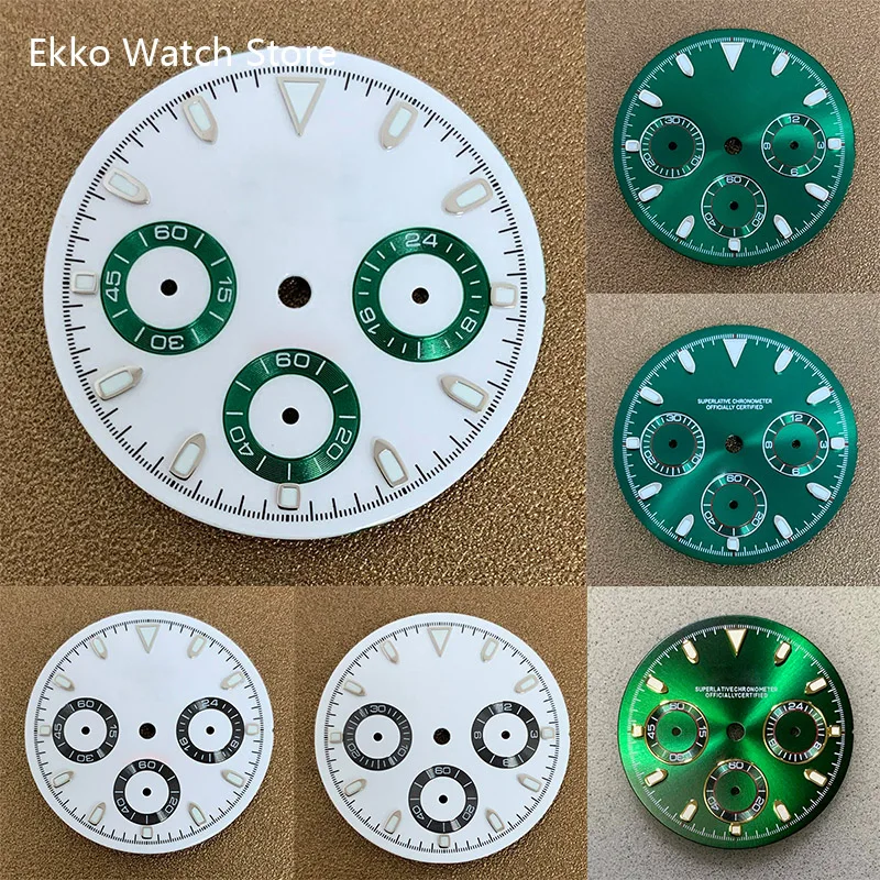 

29 5mm White Panda Eye Cadran Daytona Chronograph VK63 Quartz Movement Dial S Logo for Seiko Mod Mans Watch Parts