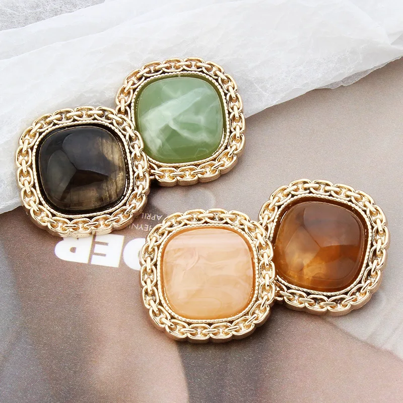 

10PCS Exquisite Metal Buttons Square Gold Edged Luxury Women's Clothes Decorative Buttons 5color Fashion Hand Sewn Accessories