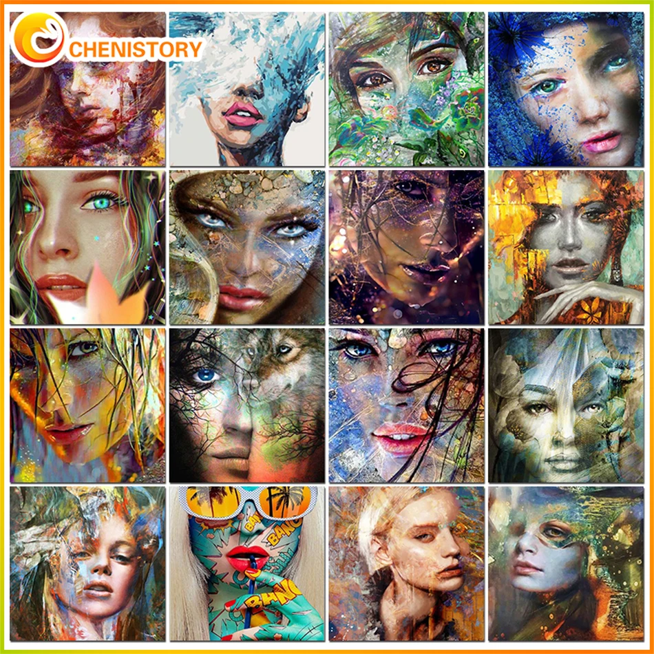 

CHENISTORY Picture By Number Woman Frame Handpainted Canvas Modern Coloring By Numbers Portrait For Home Decor DIY Gift
