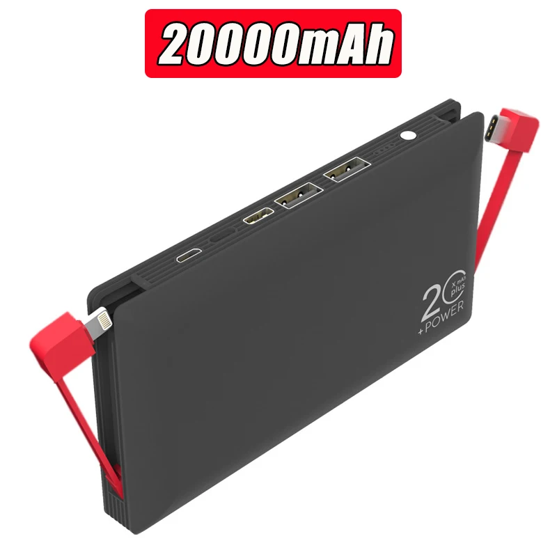 

Portable 20000mAh Power Bank Built in Cable External Battery Charger Fast Charging Powerbank for iPhone Samsung Xiaomi 9 Huawei