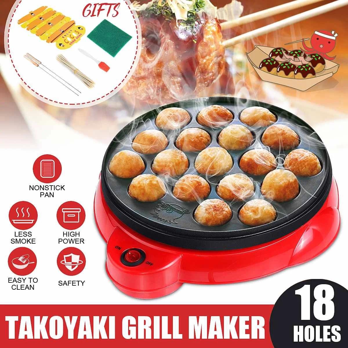 

Takoyaki Machine 650W Electric Waffle Maker Bubble Egg Cake Oven Waffles Pot Iron Baking Pan Cooking Kitchen Breakfast Machine