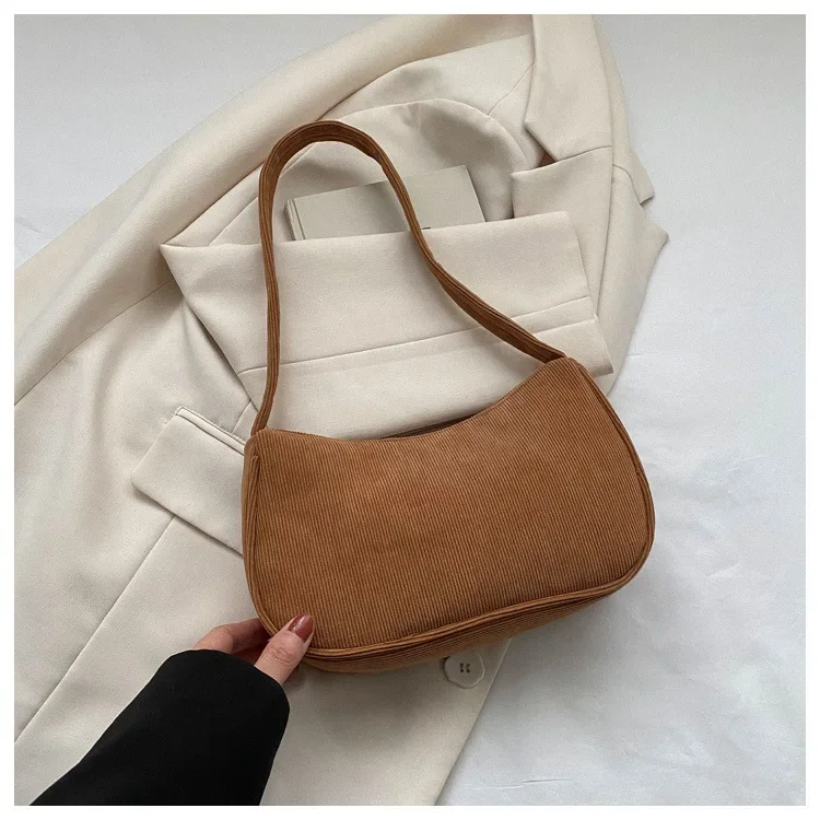 

2023 Fashion Vintage Women Handbags Corduroy Shoulder Bag Casual Women Underarm Bags Solid Color Zipper Purses Handbags Clutch