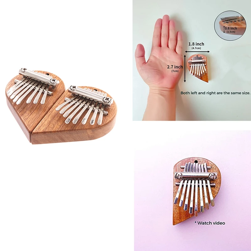 

8 Key Mini Kalimba Solid Wood Half Heart Portable Finger Piano Marimba Pendant Gift For Musical Accessory
