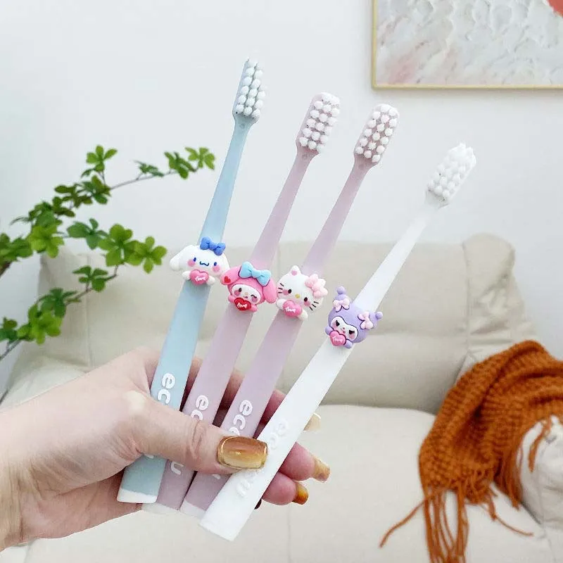 

Зубная щетка Hellokitty Kawaii Sanrio Cinnamoroll Mymelody, мягкие волосы, для взрослых, домашний уход за жевательной резинкой, Глубокая очистка, пара зубных щет...
