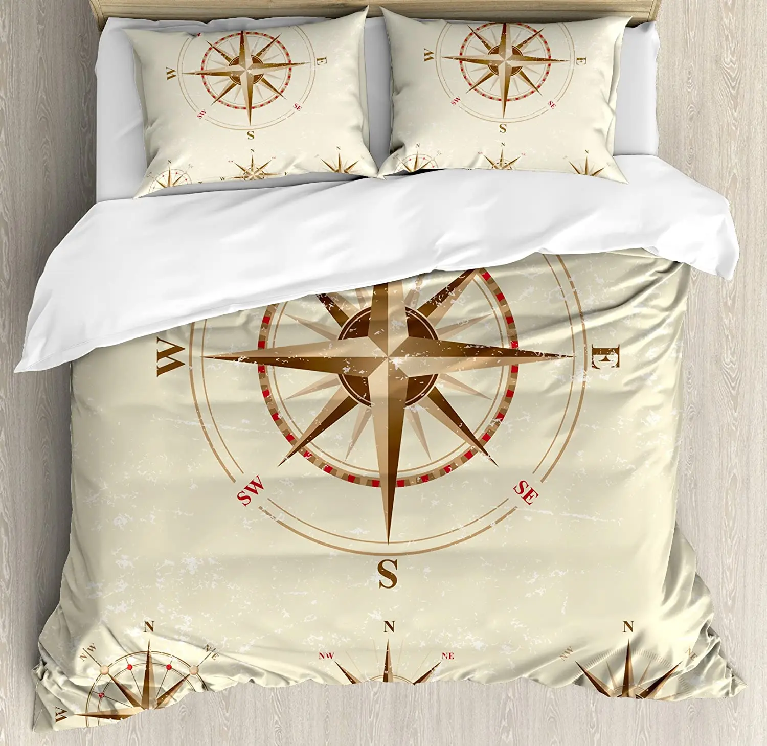 

Compass Bedding Set For Bedroom Bed Home Four Different Compasses in Retro Colors Discove Duvet Cover Quilt Cover And Pillowcase