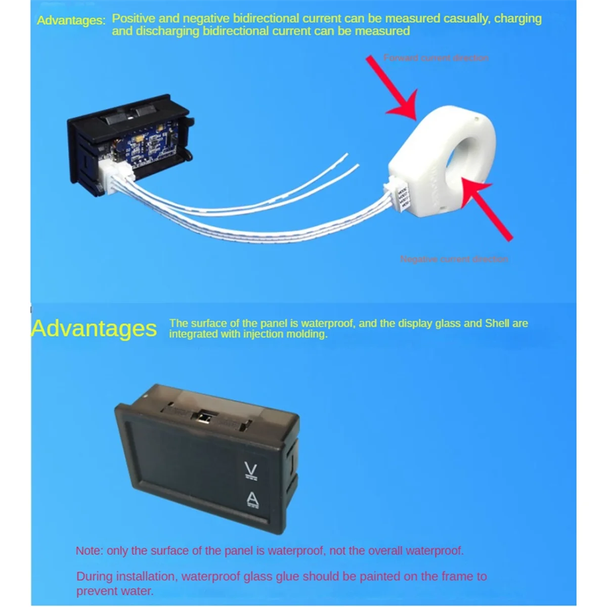 Hall Амперметр Вольтметр постоянного тока 0-300 В 400A монитор батареи Цифровой