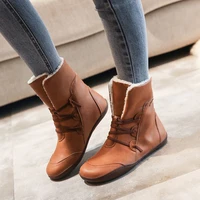 women winter leather boots keep warm fur plush snow boots new round toe walking flat shoes female outdoor footwear botas