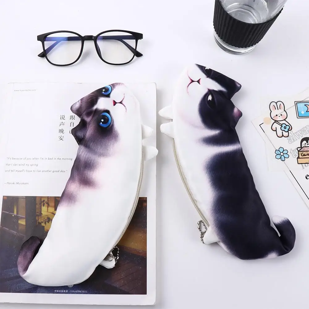 

Pencil Pouch School Supplies Soft Cloth Pencil Box Girl Pencil Case Pen Bag Simulation Cartoon Cat Storage Organizer