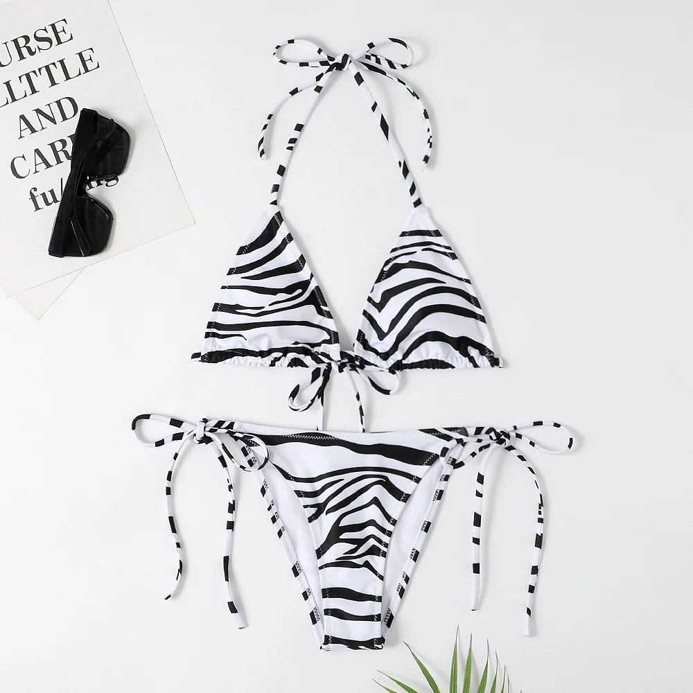 

Low Waist Bikini 2022 Triangle Swimwear Female String Swimsuit Women Print 2 Piece Suit Push Up Bathing Suit Thong Swim Suit New